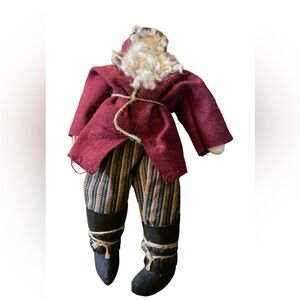 Vtg Handmade Rag Doll Santa With Striped Pants & Suede Top Boots